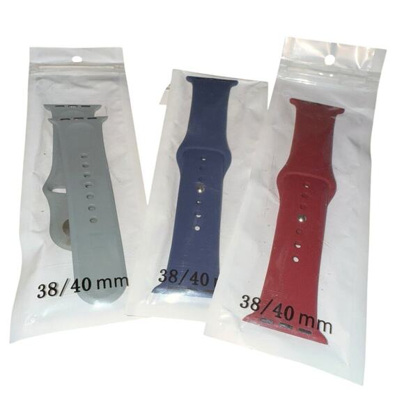 Set of 3 Watch Bands Apple Sz 38/40 Red‎ Blue Gray - Picture 1 of 3